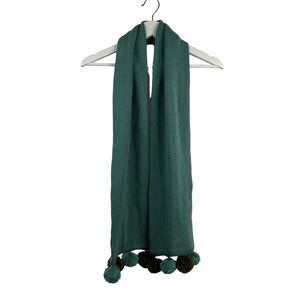 J. Crew Kid Wool Blend Chunky Scarf Pom Pom Hand Knit Seafoam Green 62 In 7.5 In